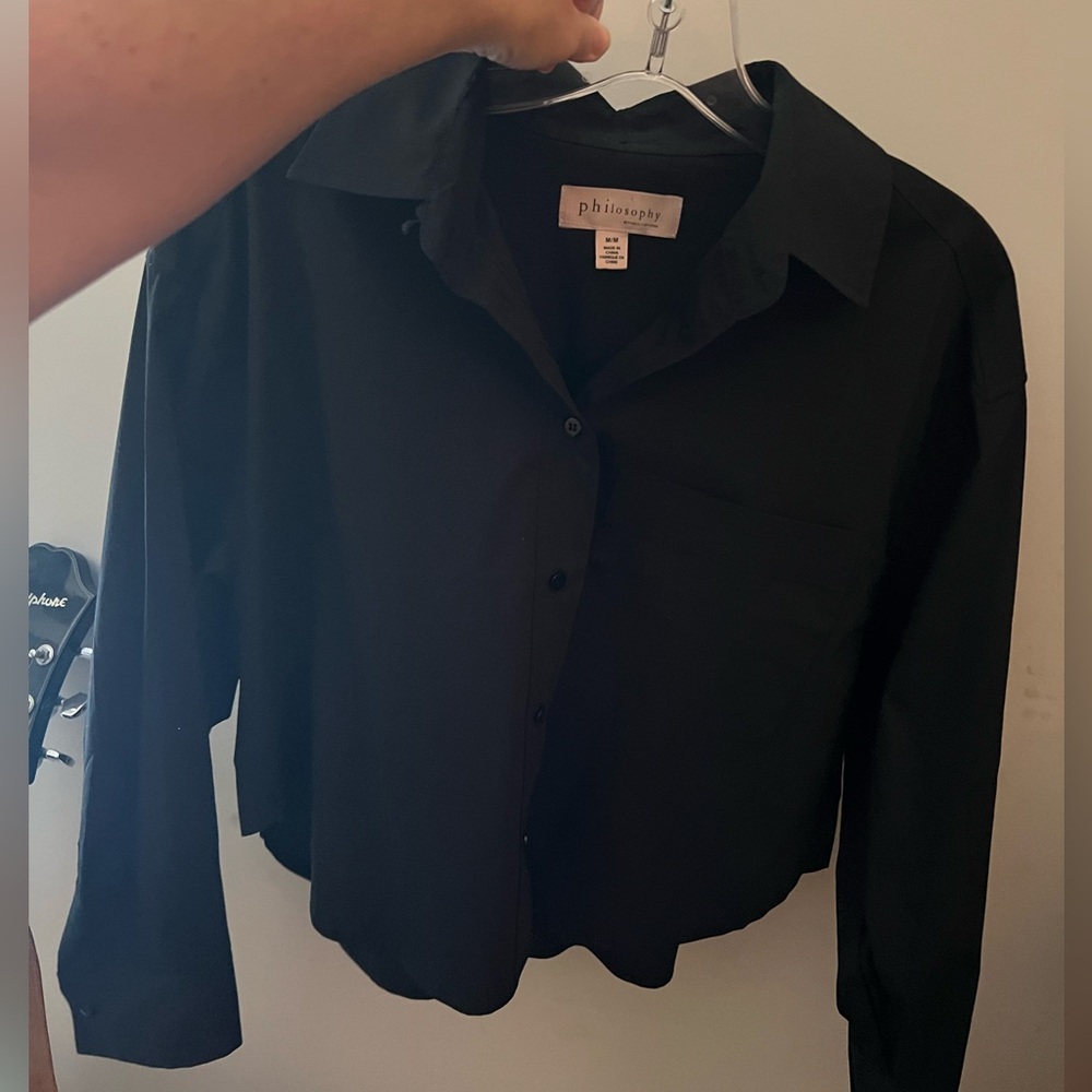 NWOT Philosophy Black Button-Up Shirt , cropped, size M
